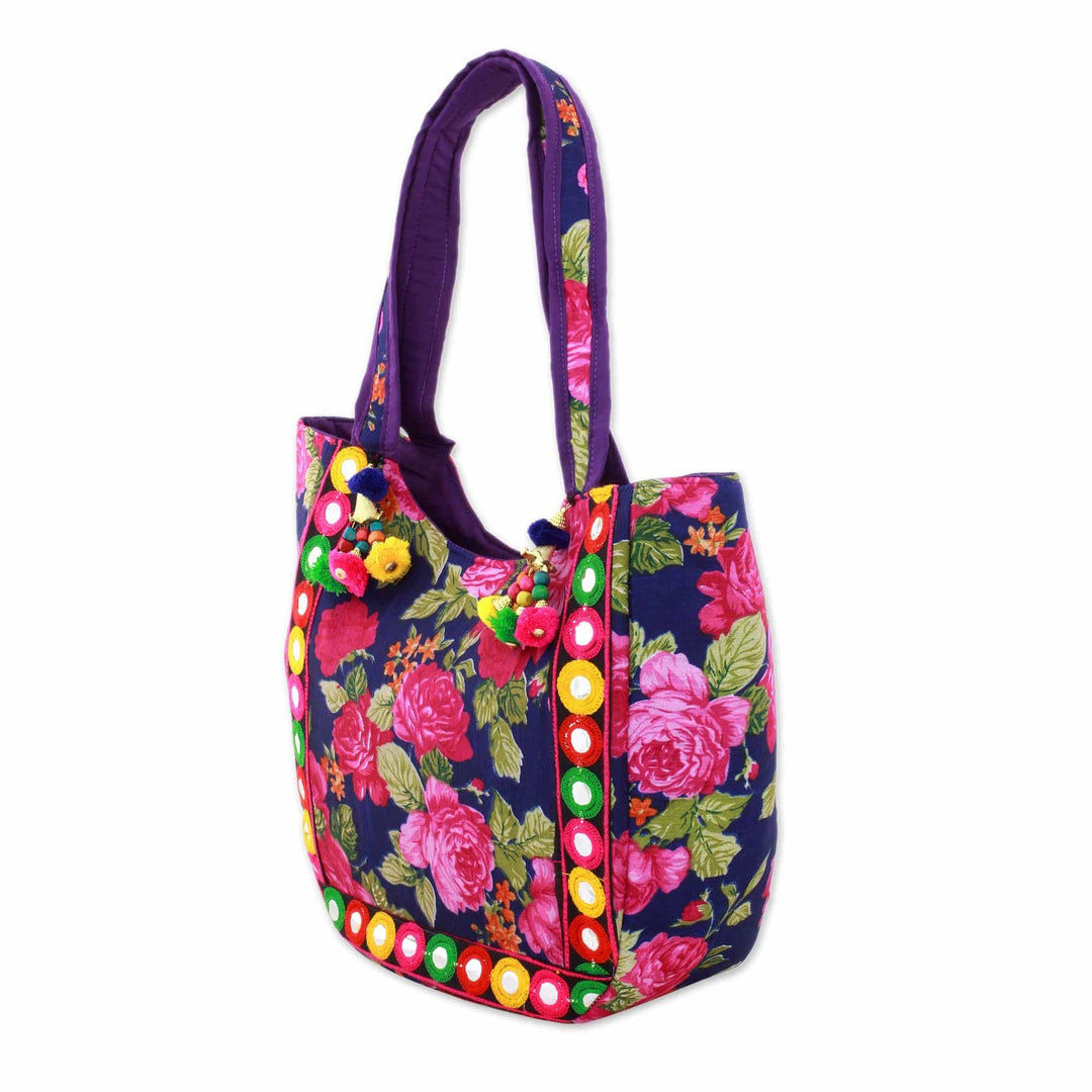 Tote Handbag with Rose Motifs - Rosy Garden