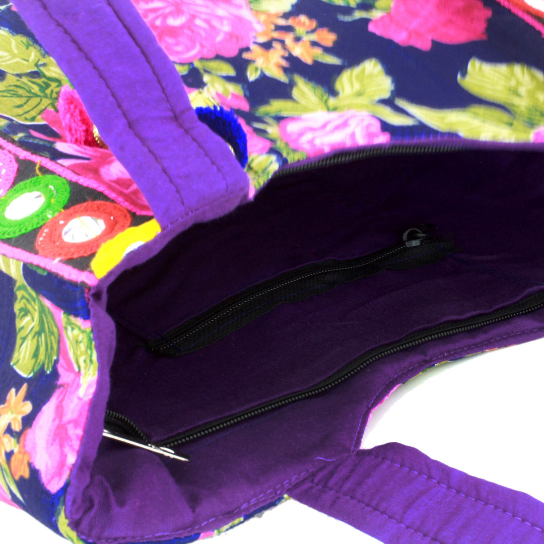 Tote Handbag with Rose Motifs - Rosy Garden