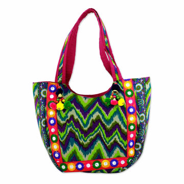 Tote Handbag with Green Zigzag Motifs - Sonic Green