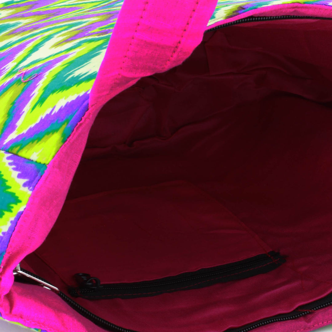 Tote Handbag with Green Zigzag Motifs - Sonic Green