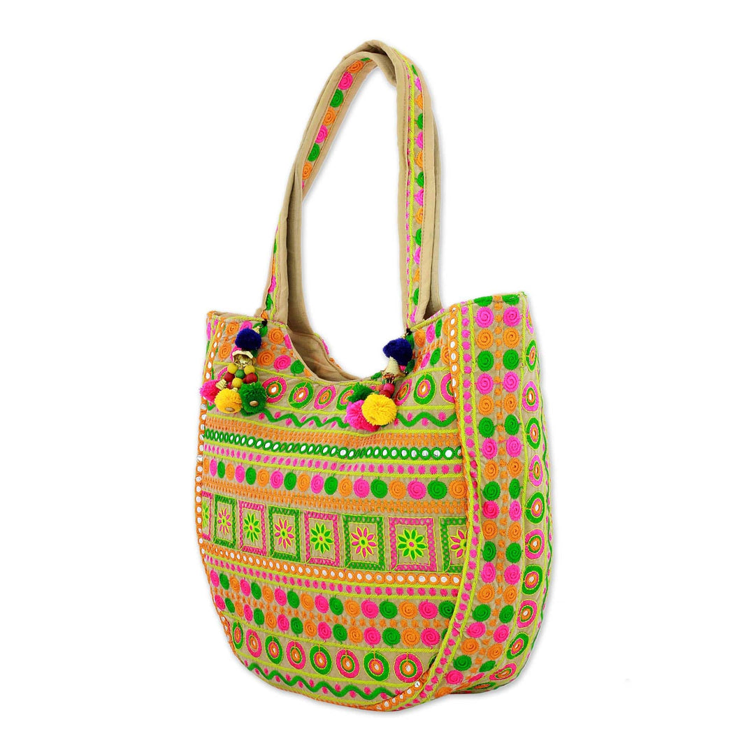 Floral Spiral Embroidered Tote Handbag - Spiraling Floral