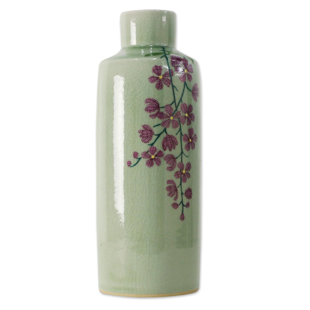 Hand Crafted Celadon Ceramic Floral Vase from Thailand - Around the Garden