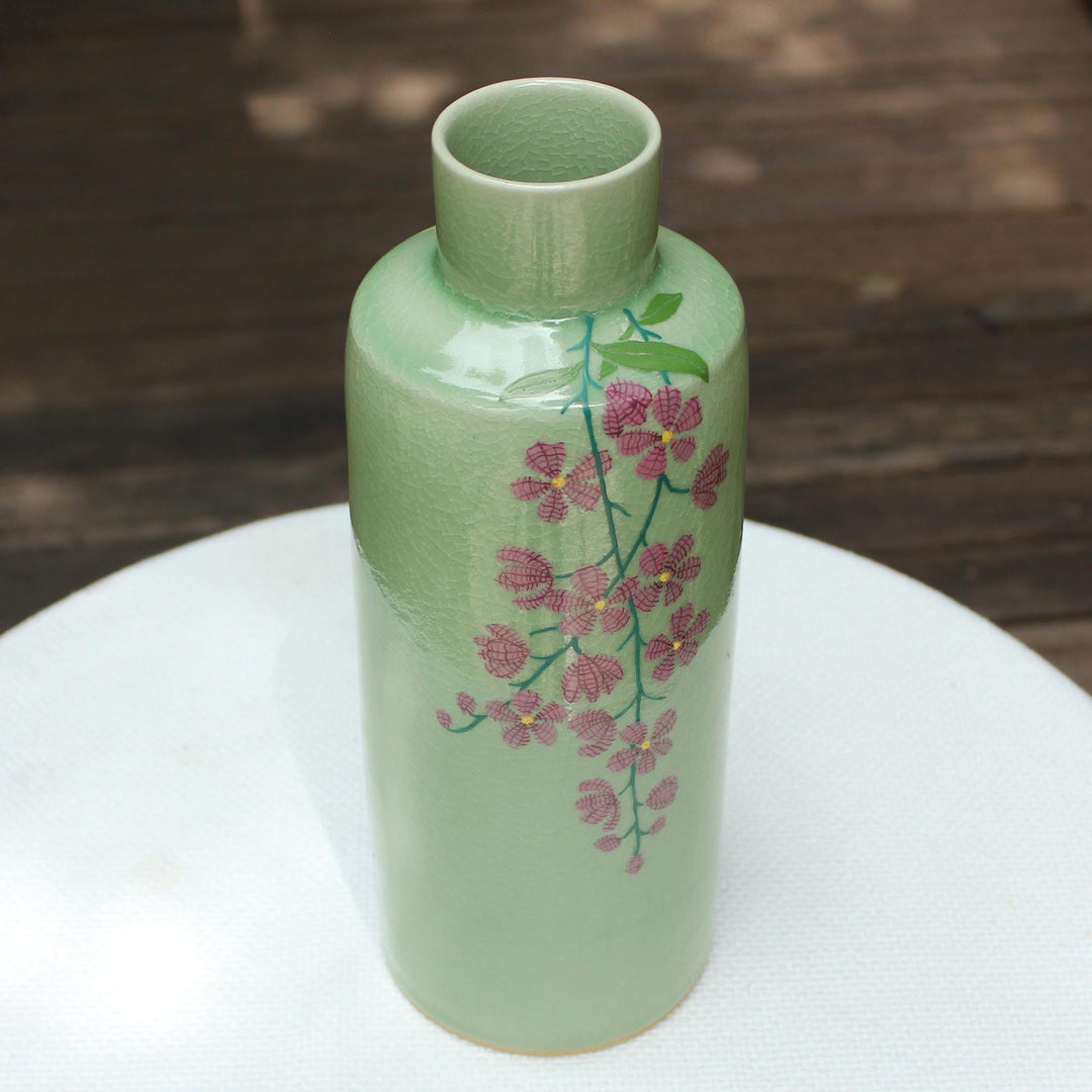 Hand Crafted Celadon Ceramic Floral Vase from Thailand - Around the Garden