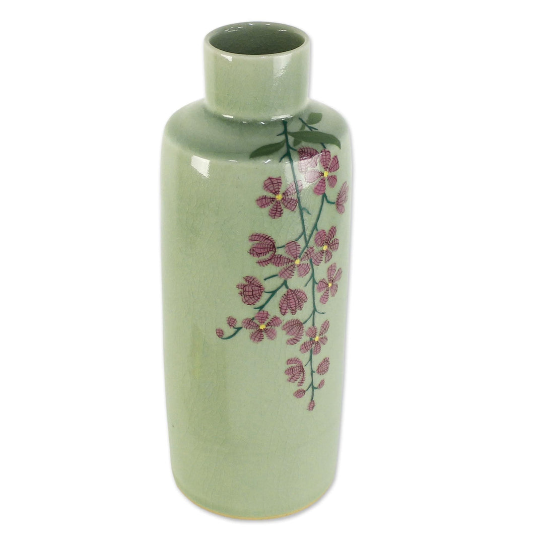 Hand Crafted Celadon Ceramic Floral Vase from Thailand - Around the Garden