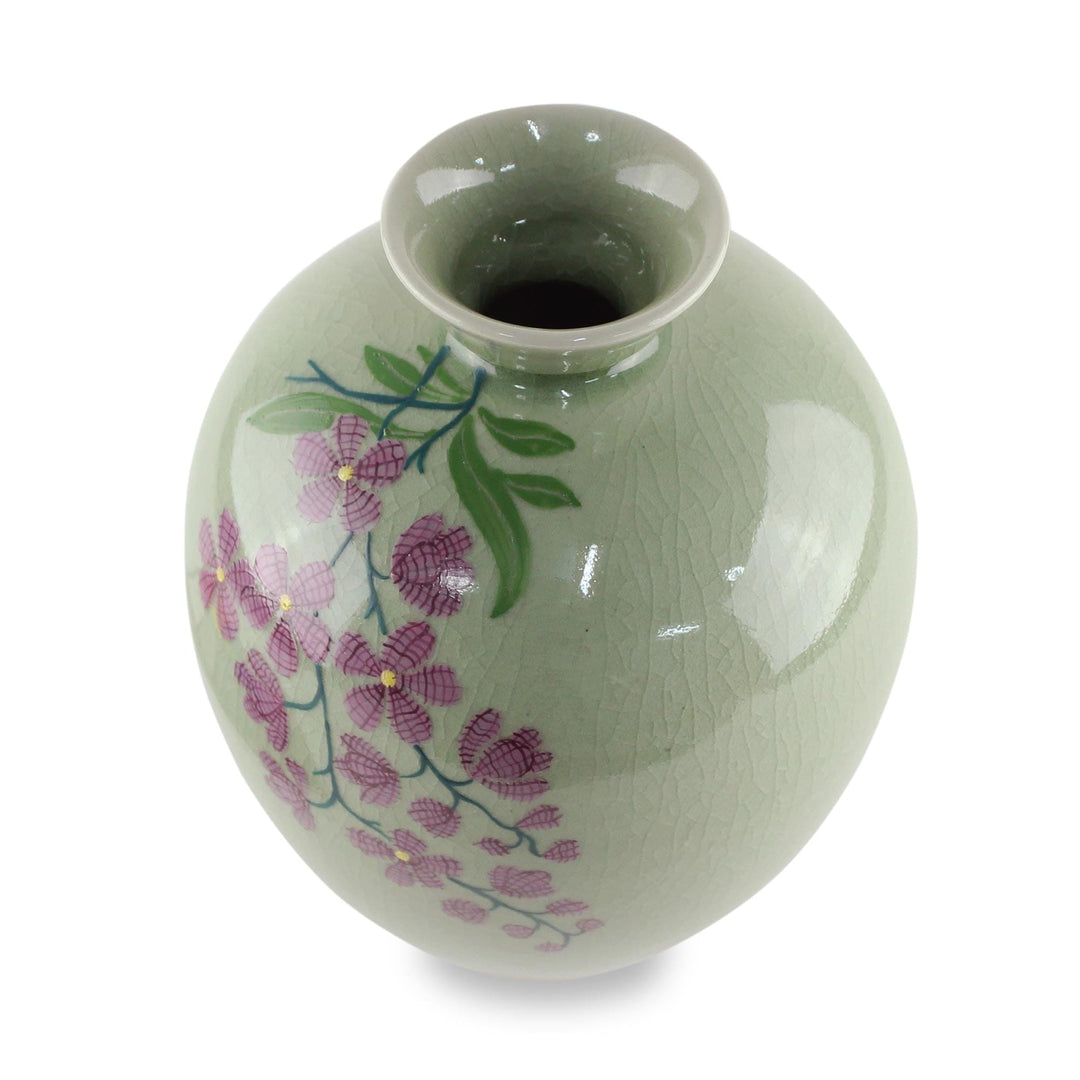 Hand Crafted Celadon Ceramic Floral Vase from Thailand - Round Garden