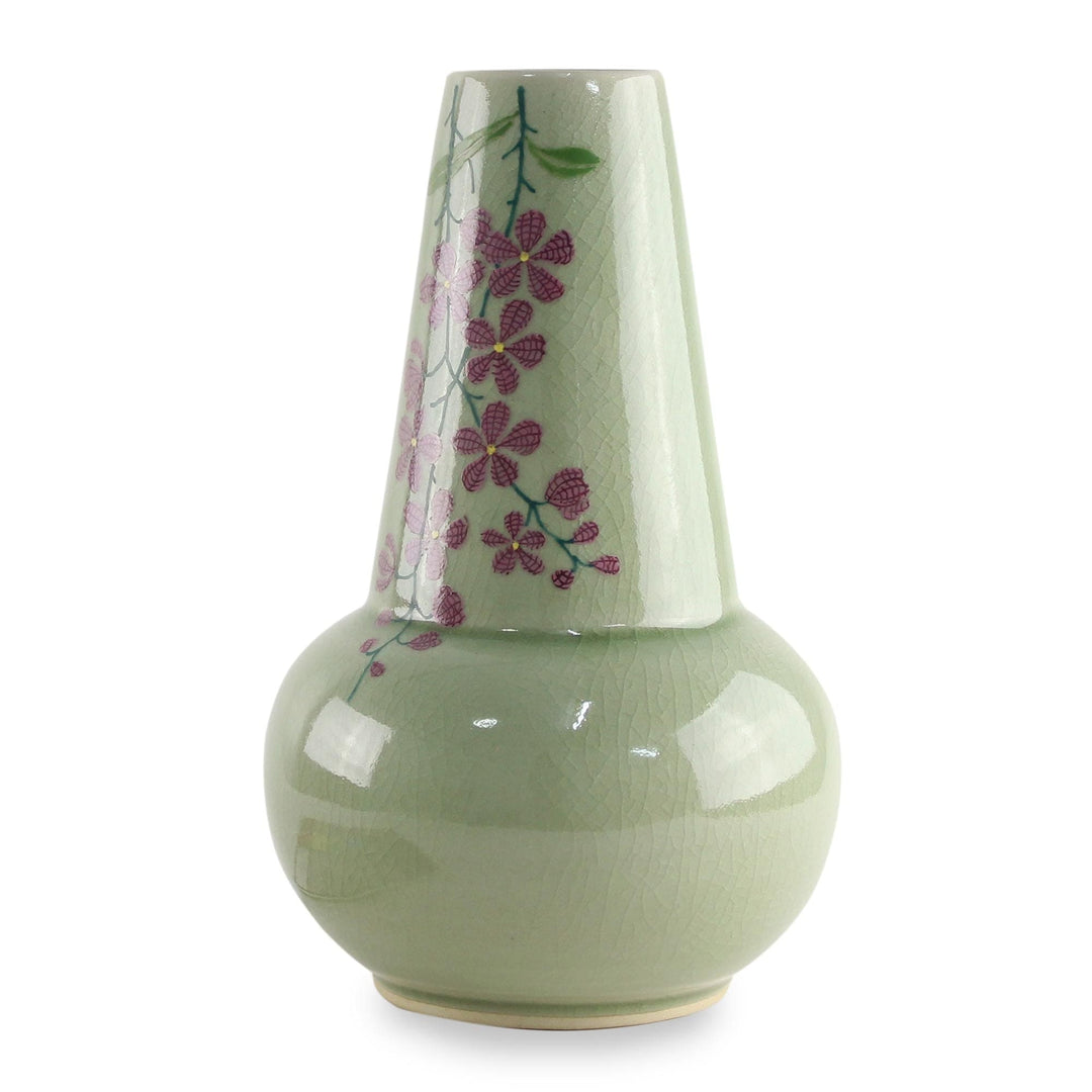 Hand Crafted Celadon Ceramic Floral Vase from Thailand - Hanging Flowers
