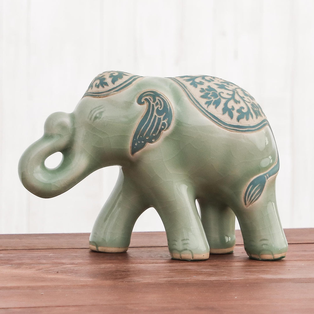Celadon Ceramic Sculpture of an Elephant from Thailand - Prestigious Elephant