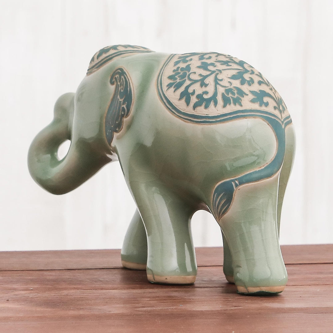 Celadon Ceramic Sculpture of an Elephant from Thailand - Prestigious Elephant