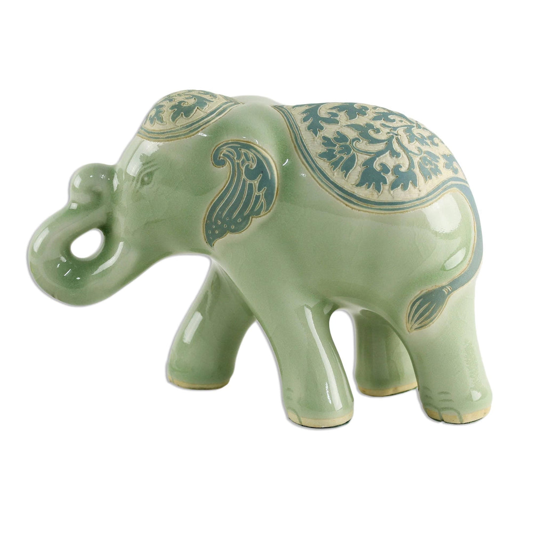 Celadon Ceramic Sculpture of an Elephant from Thailand - Prestigious Elephant