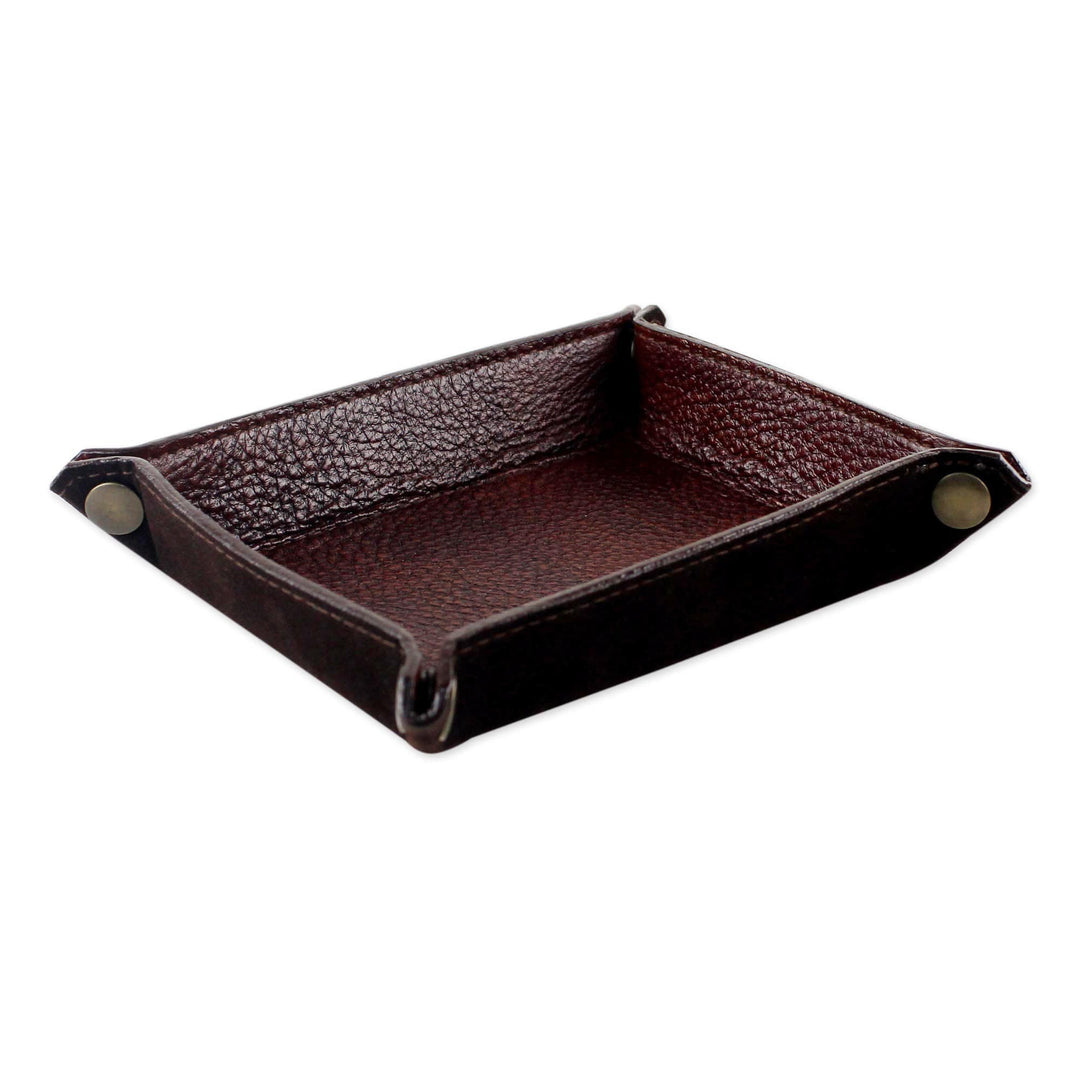 Handcrafted Thai Leather Catchall in Russet and Espresso - Russet Espresso