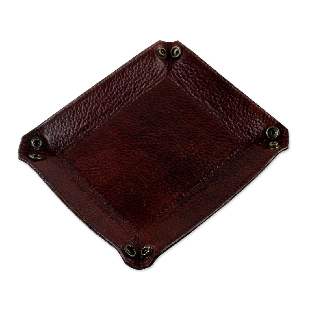 Handcrafted Thai Leather Catchall in Russet and Espresso - Russet Espresso