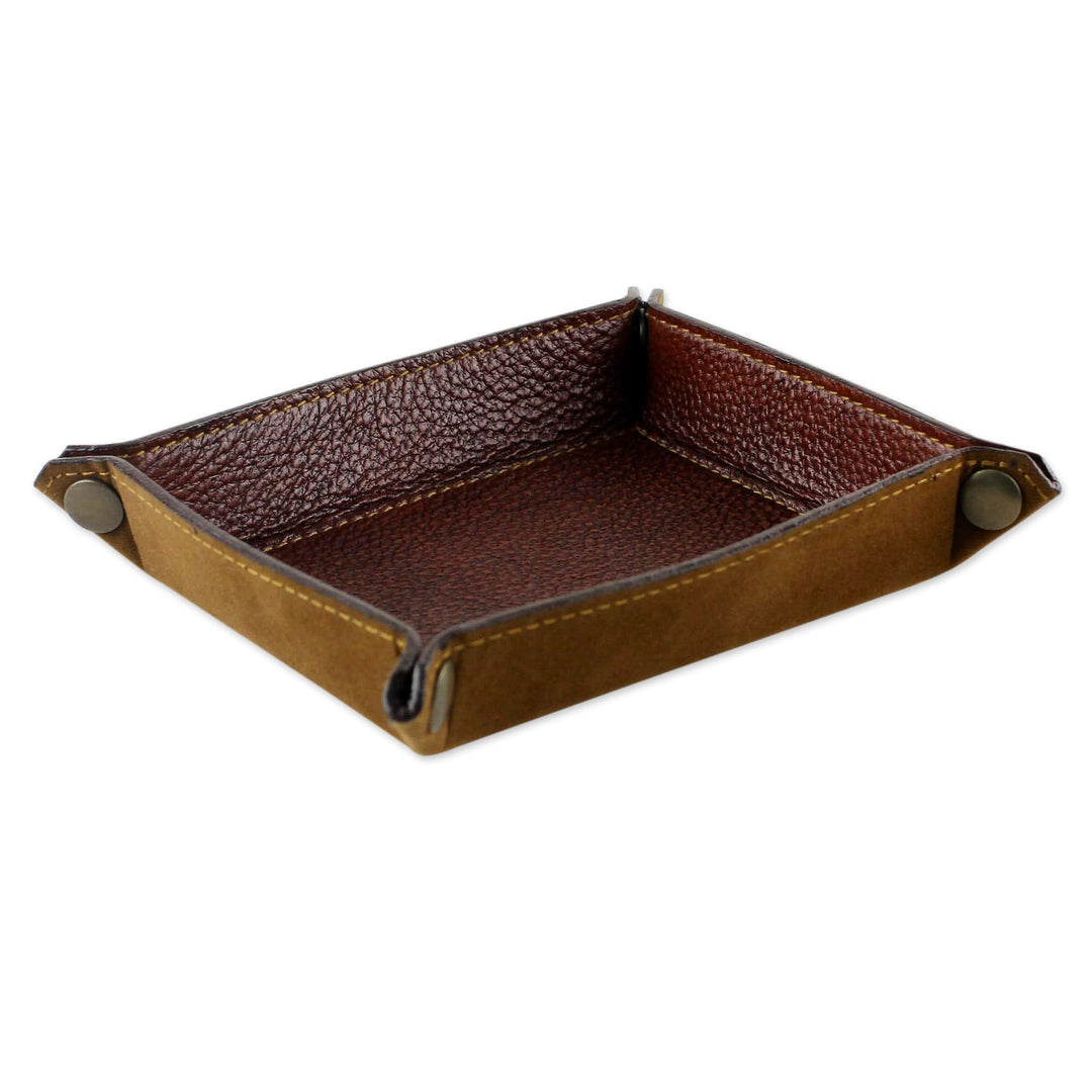 Handcrafted Thai Leather Catchall in Russet and Ginger - Ginger Russet