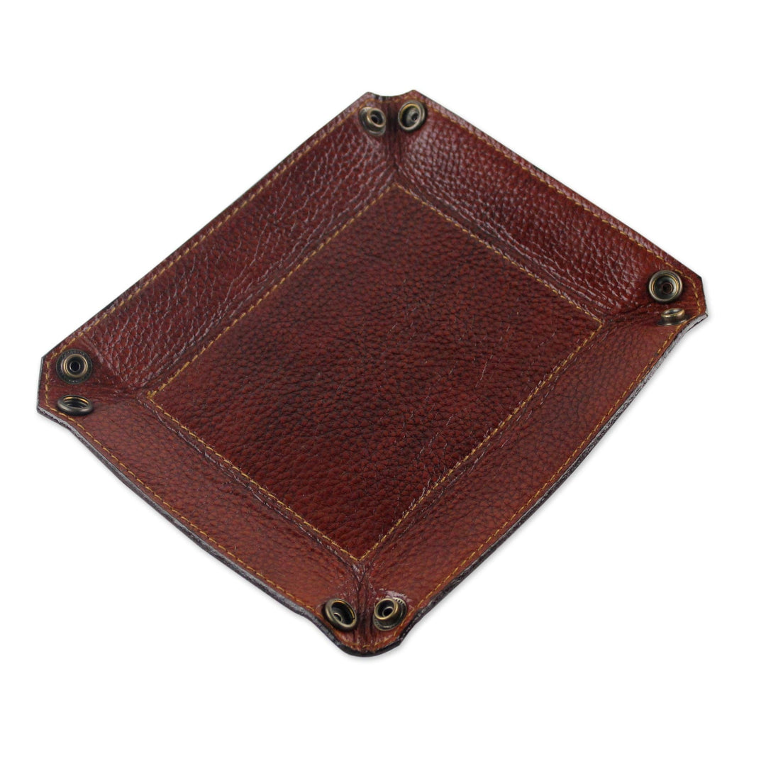 Handcrafted Thai Leather Catchall in Russet and Ginger - Ginger Russet