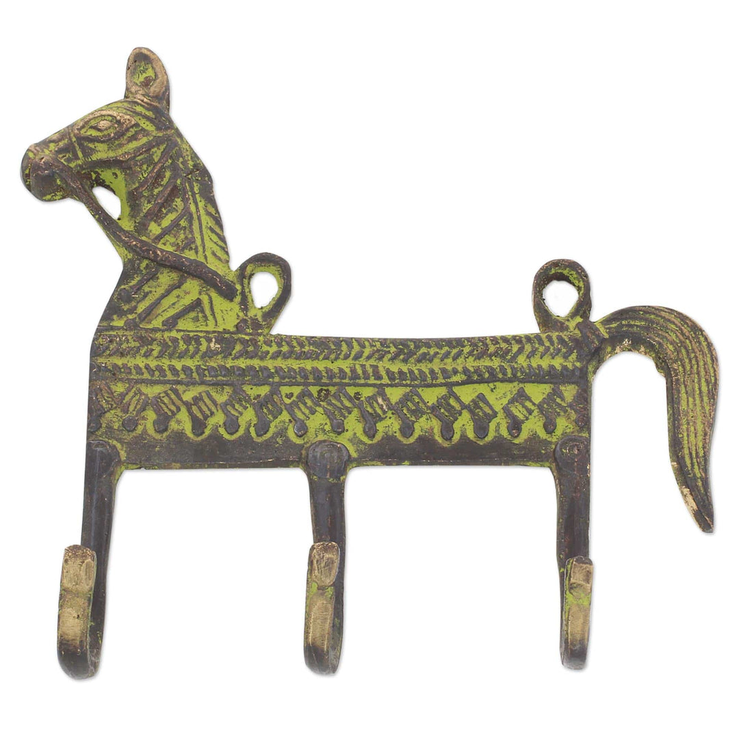 Antiqued Brass Horse Theme 3.Hook Coat Rack from India - Helpful Horse –  GlobeIn