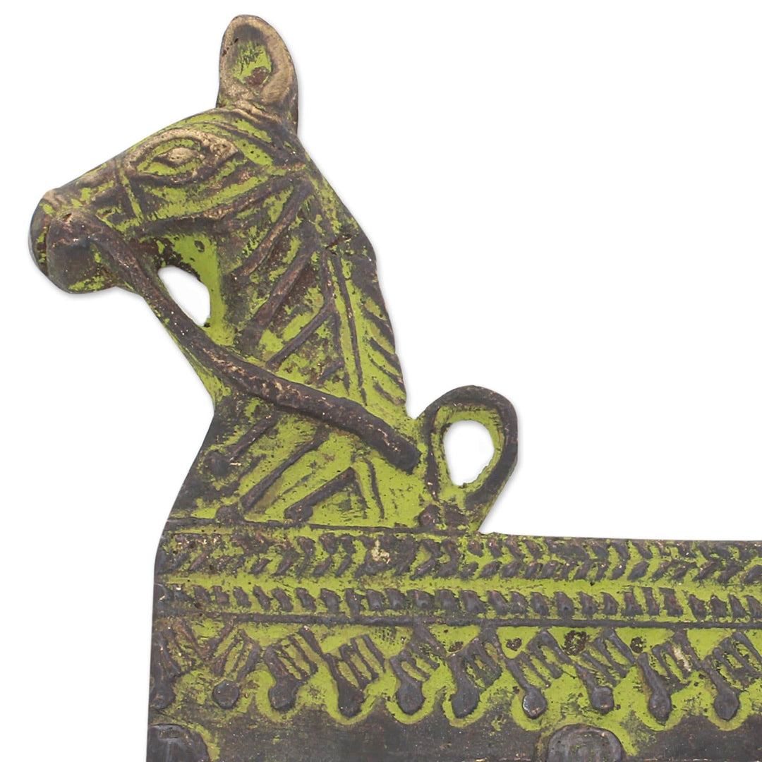 Antiqued Brass Horse Theme 3.Hook Coat Rack from India - Helpful Horse