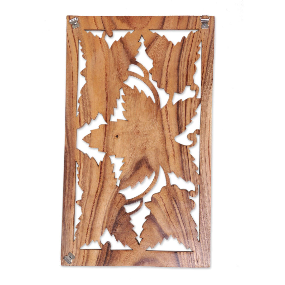 Hand Carved Shoe Flower Wood Wall Relief Panel from Bali - Shoe Flowers
