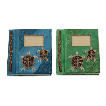 Two Green and Blue Natural Fiber Indonesian Turtle Journals - Turtle Memories