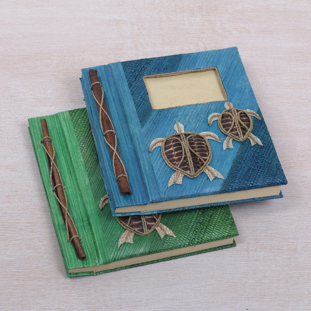 Two Green and Blue Natural Fiber Indonesian Turtle Journals - Turtle Memories