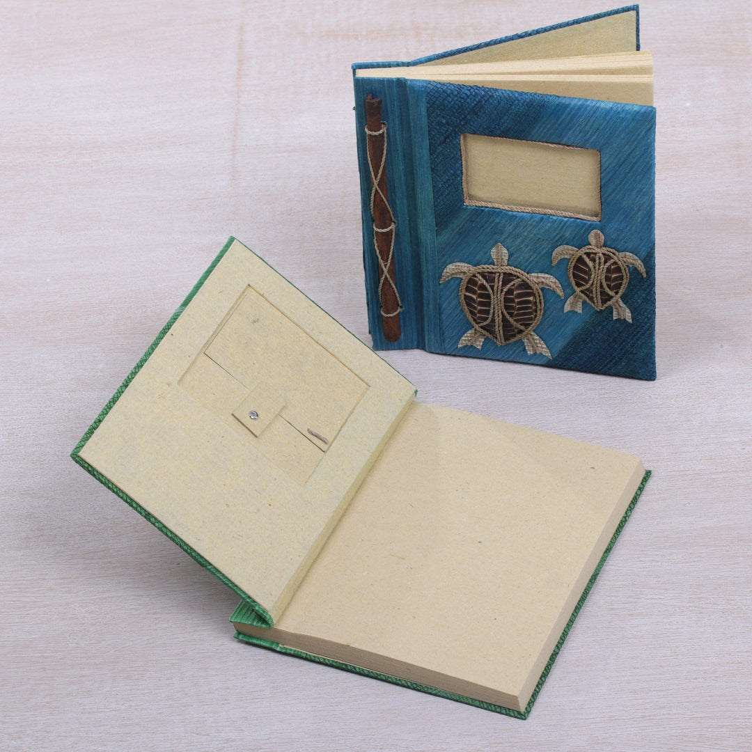 Two Green and Blue Natural Fiber Indonesian Turtle Journals - Turtle Memories