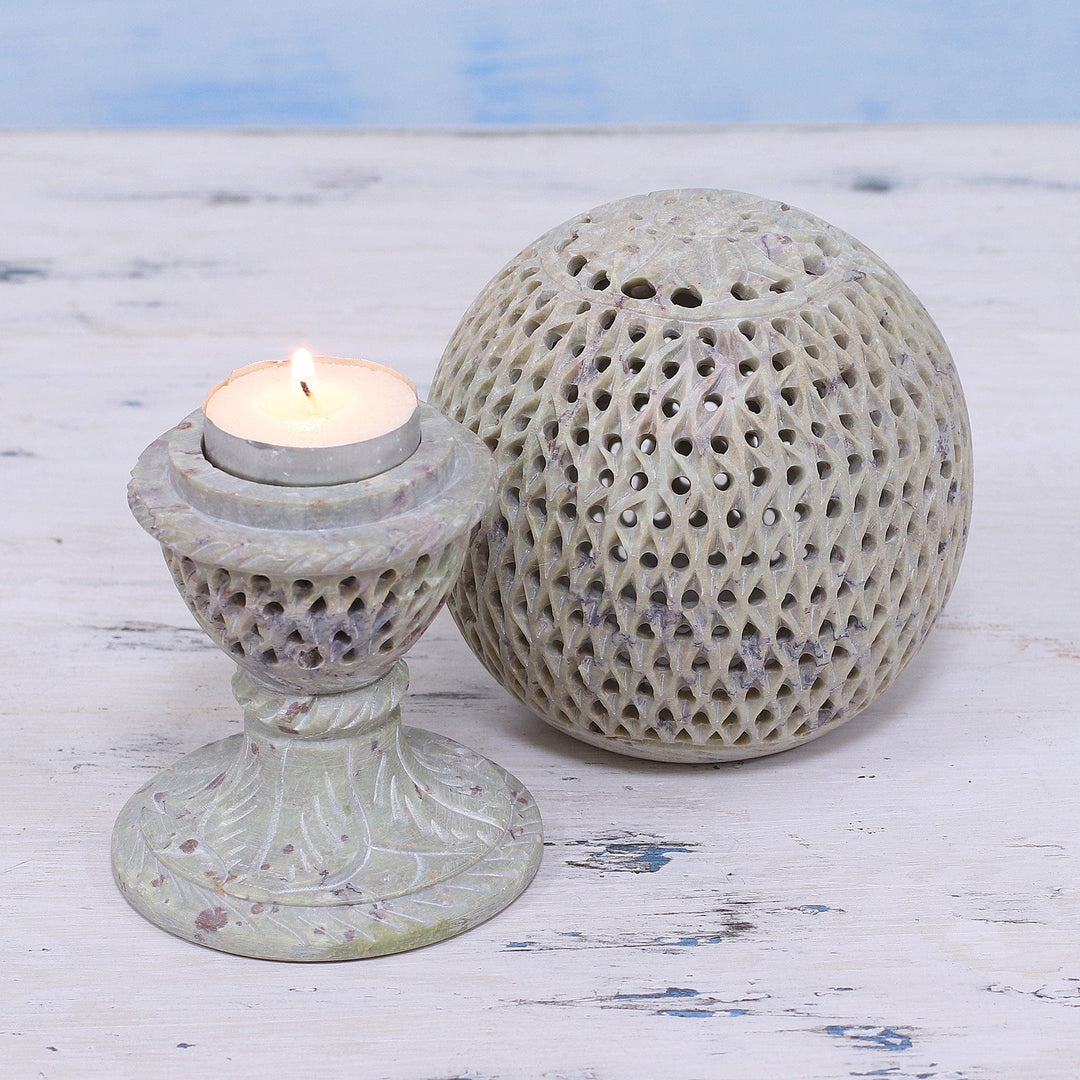 Artisan Crafted Jali Spherical Candleholder from India - Past Reflections
