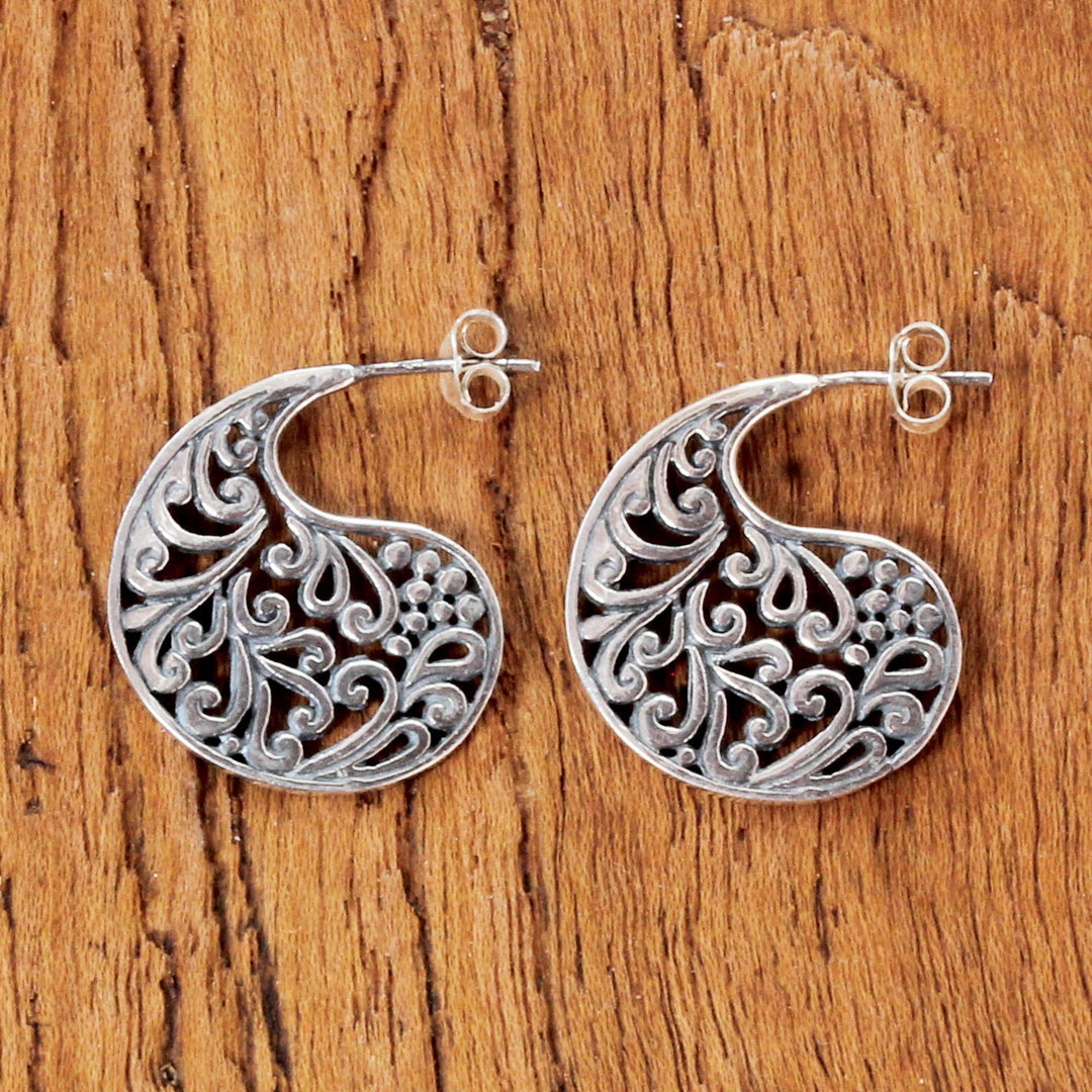 Sterling Silver Elegant Paisley Drop Earrings from Thailand - Ornate Paisleys