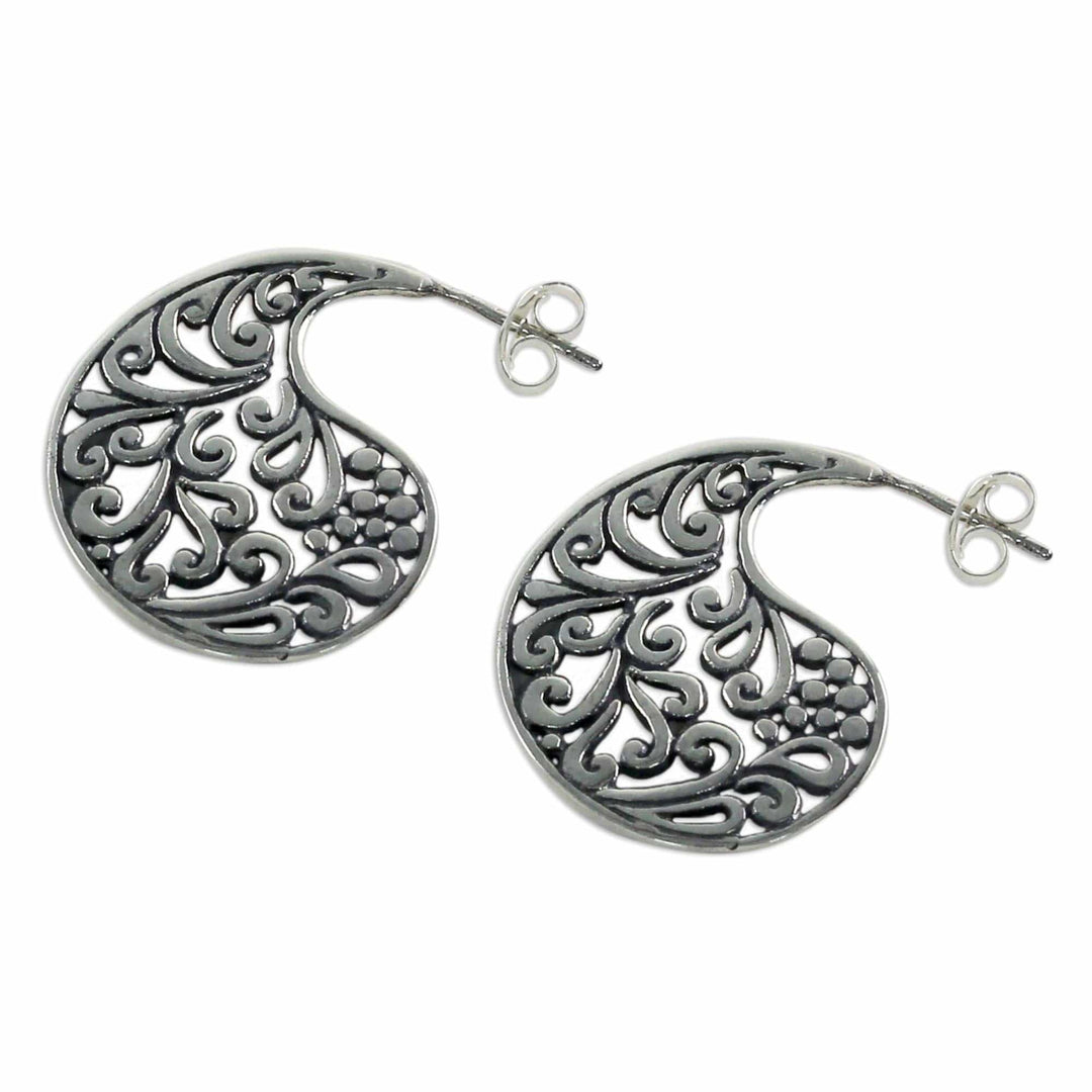 Sterling Silver Elegant Paisley Drop Earrings from Thailand - Ornate Paisleys