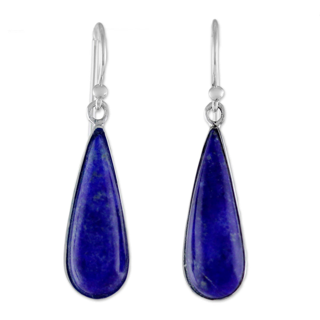 Lapiz Lazuli & Sterling Silver Dangle Earrings from Thailand - Morning Raindrops