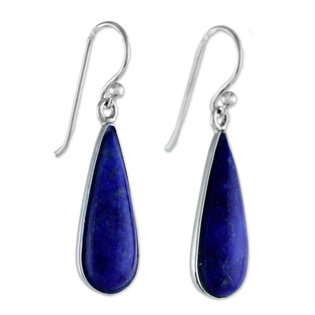 Lapiz Lazuli & Sterling Silver Dangle Earrings from Thailand - Morning Raindrops