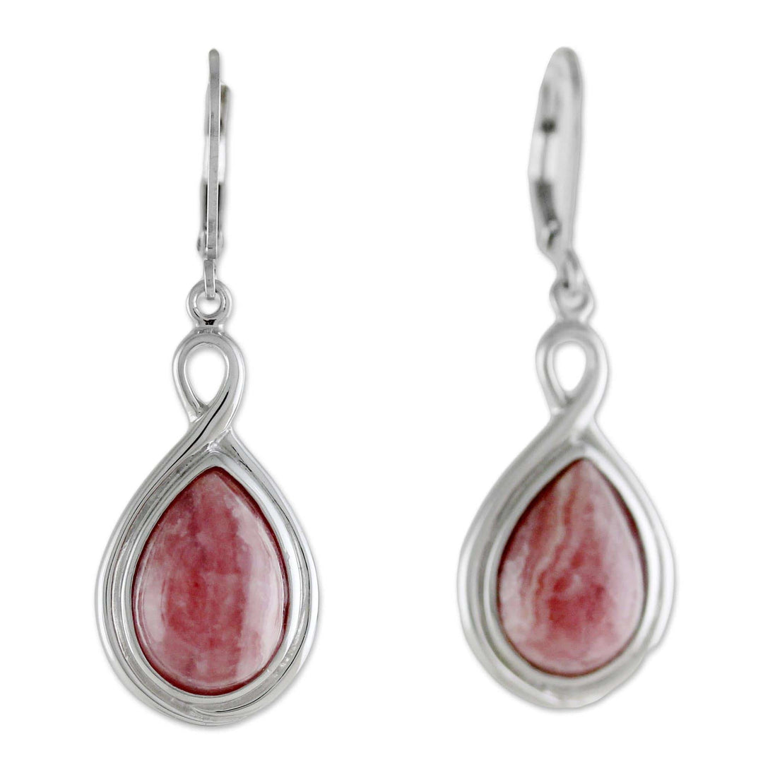 Thai Rhodochrosite and Sterling Silver Drop Dangle Earrings - Glamorous Rose