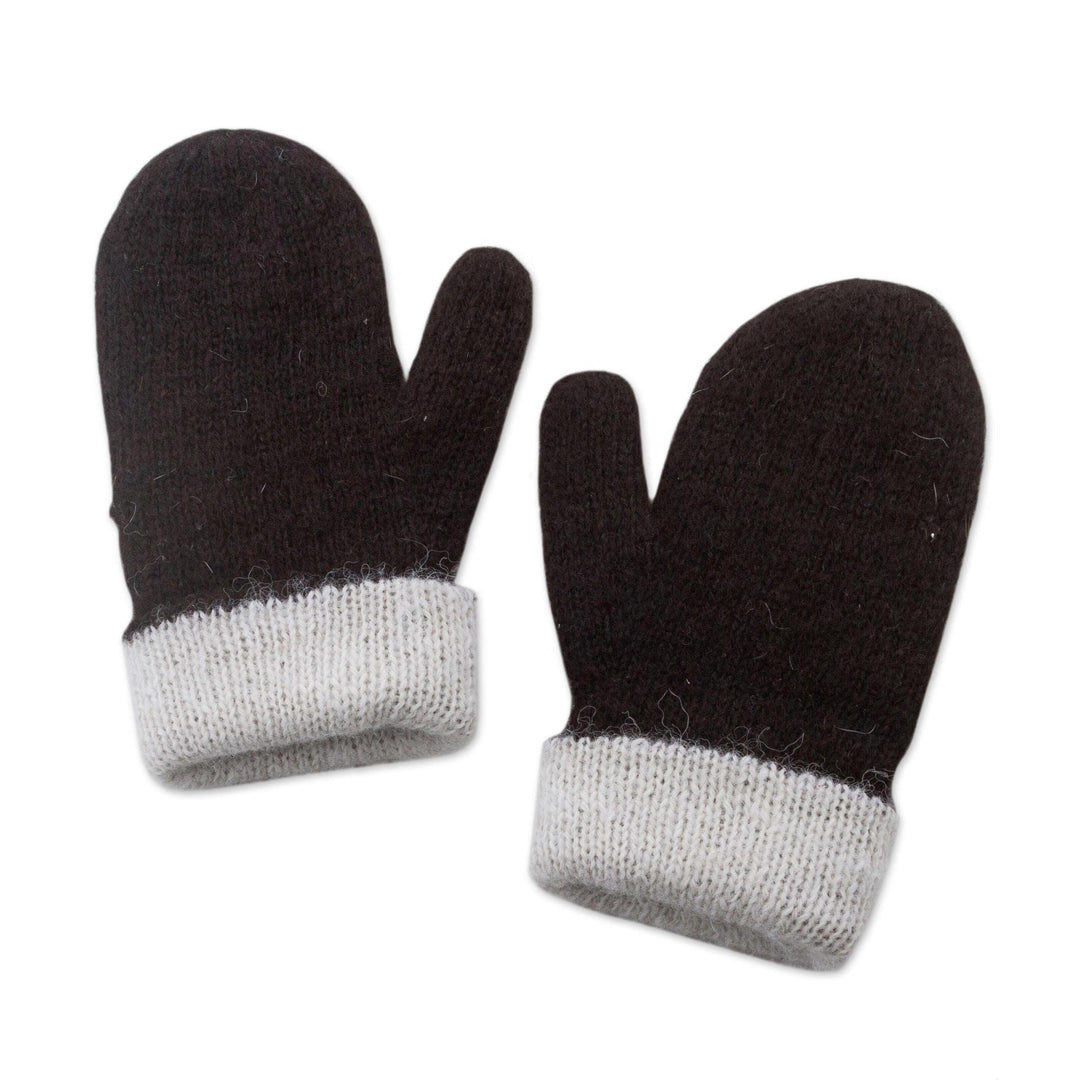 Peruvian Reversible 100% Alpaca Black and Eggshell Mittens - Striking Contrast