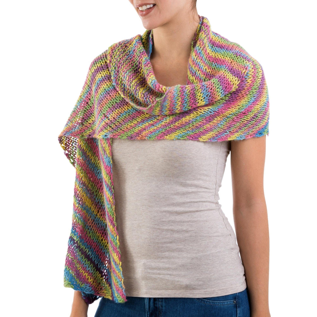 Naturally Colored Alpaca Wool Shawl by Peruvian Artisans - Natural Color