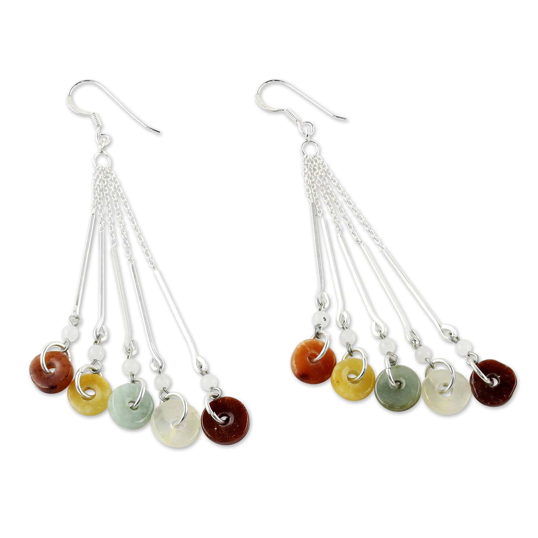 Multicolored Quartz and Jade Waterfall Earrings - Earthy Blend