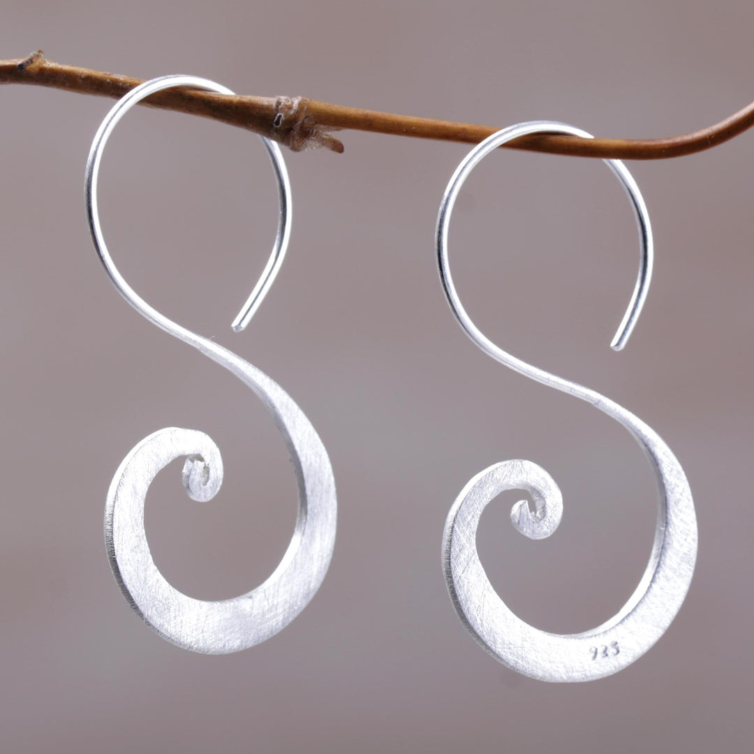 Sterling Silver Modern Spiral Drop Earrings from Indonesia - Cloud's Curve