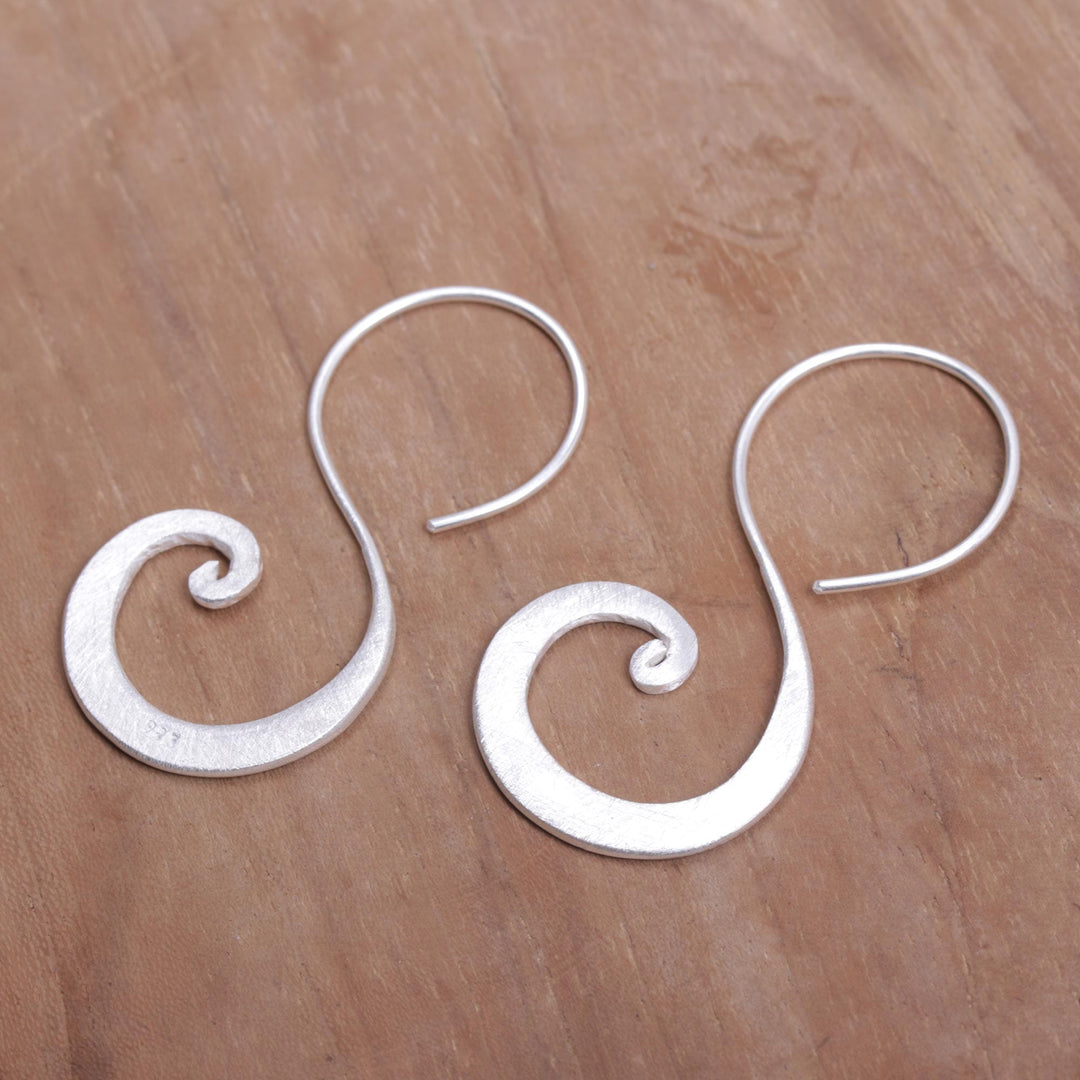 Sterling Silver Modern Spiral Drop Earrings from Indonesia - Cloud's Curve