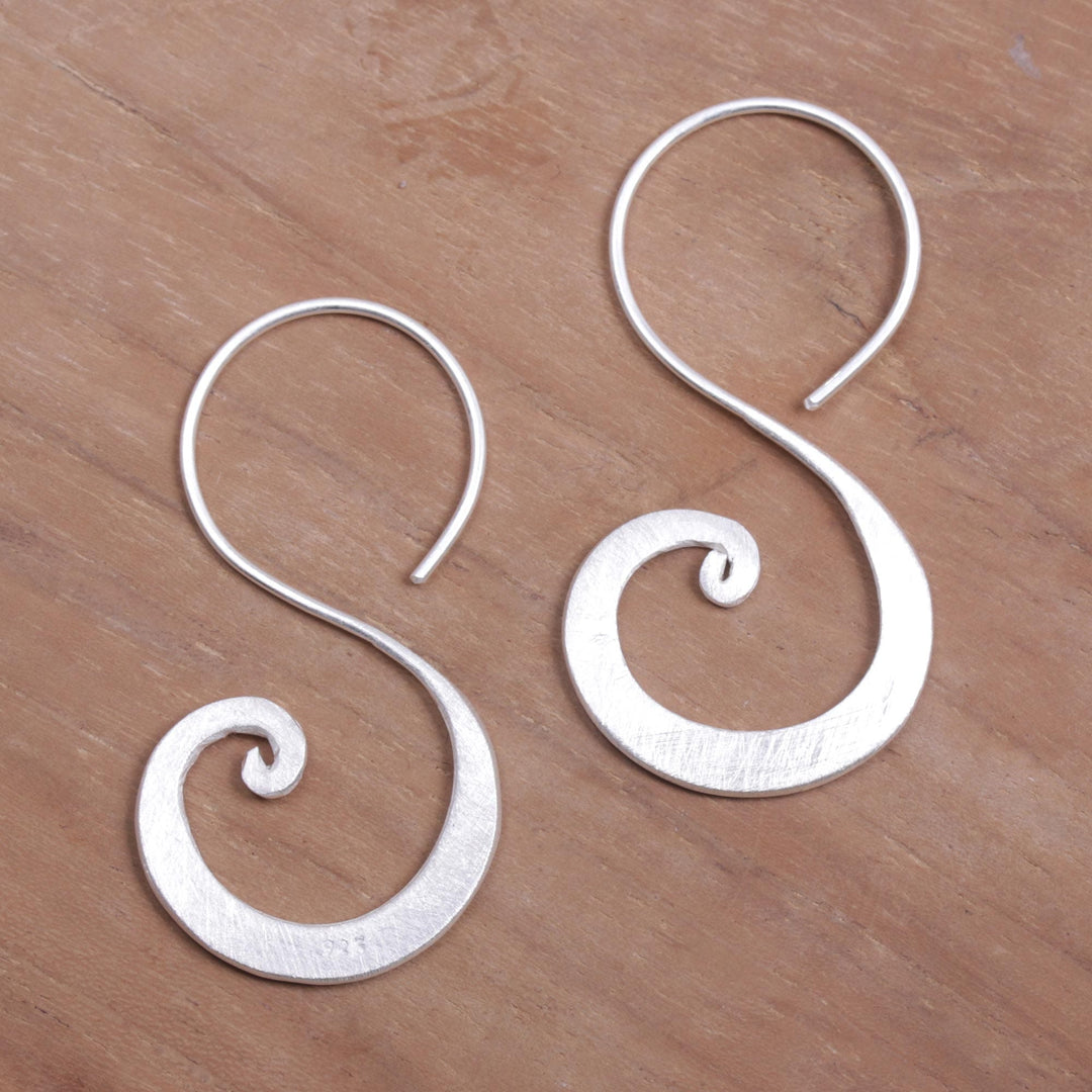 Sterling Silver Modern Spiral Drop Earrings from Indonesia - Cloud's Curve