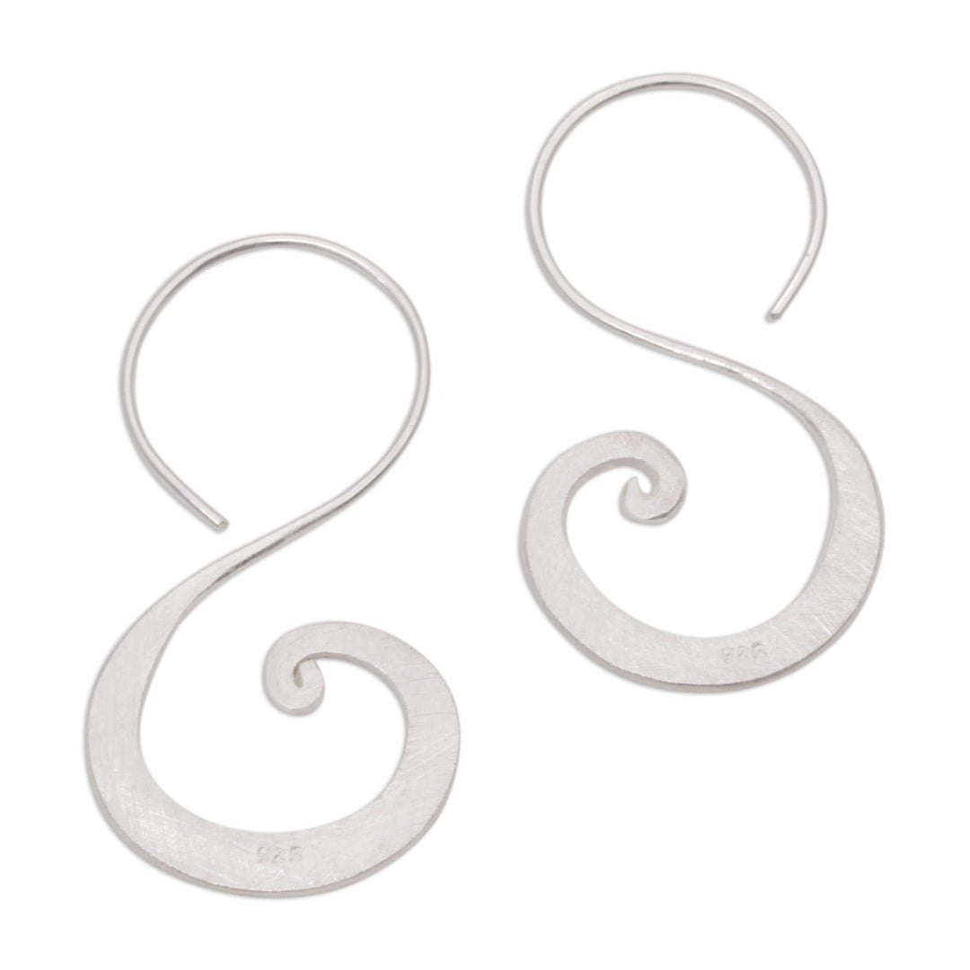 Sterling Silver Modern Spiral Drop Earrings from Indonesia - Cloud's Curve
