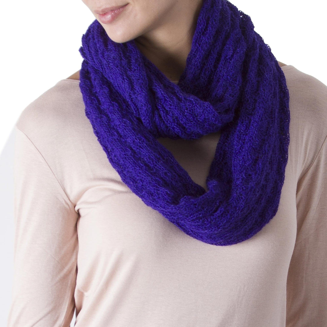 Knit Alpaca Blend Infinity Scarf in Lapis from Peru - Fahionable Andes in Lapis