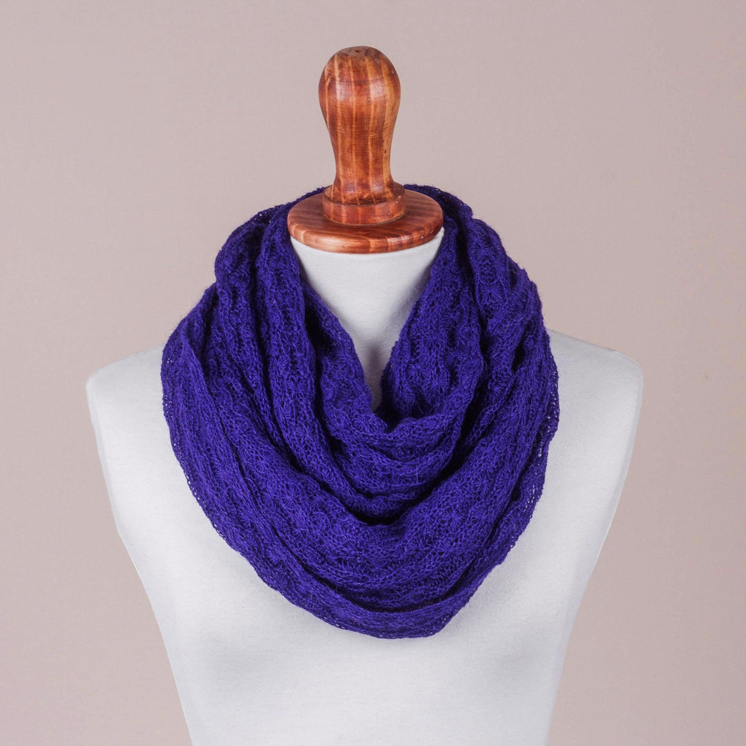 Knit Alpaca Blend Infinity Scarf in Lapis from Peru - Fahionable Andes in Lapis
