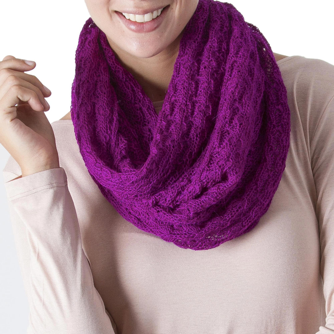 Knit Alpaca Blend Infinity Scarf in Magenta from Peru - Fashionable Andes in Magenta