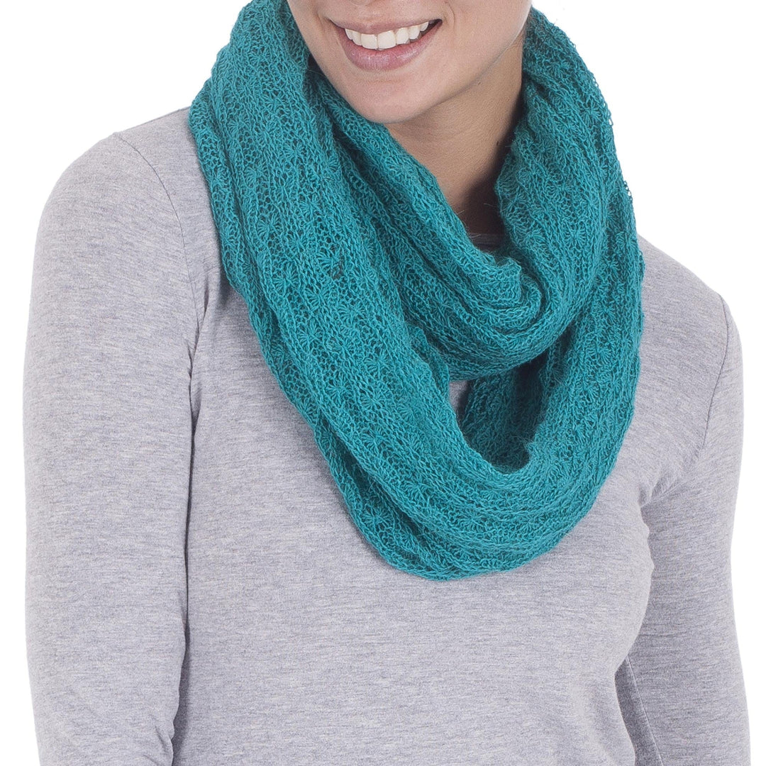 Alpaca Blend Knit Infinity Scarf in Teal from Peru - Fashionable Andes in Teal