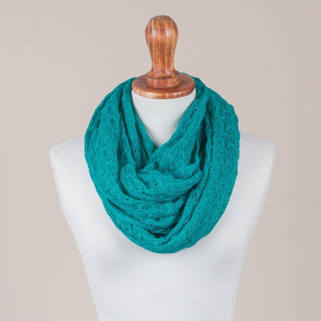 Alpaca Blend Knit Infinity Scarf in Teal from Peru - Fashionable Andes in Teal