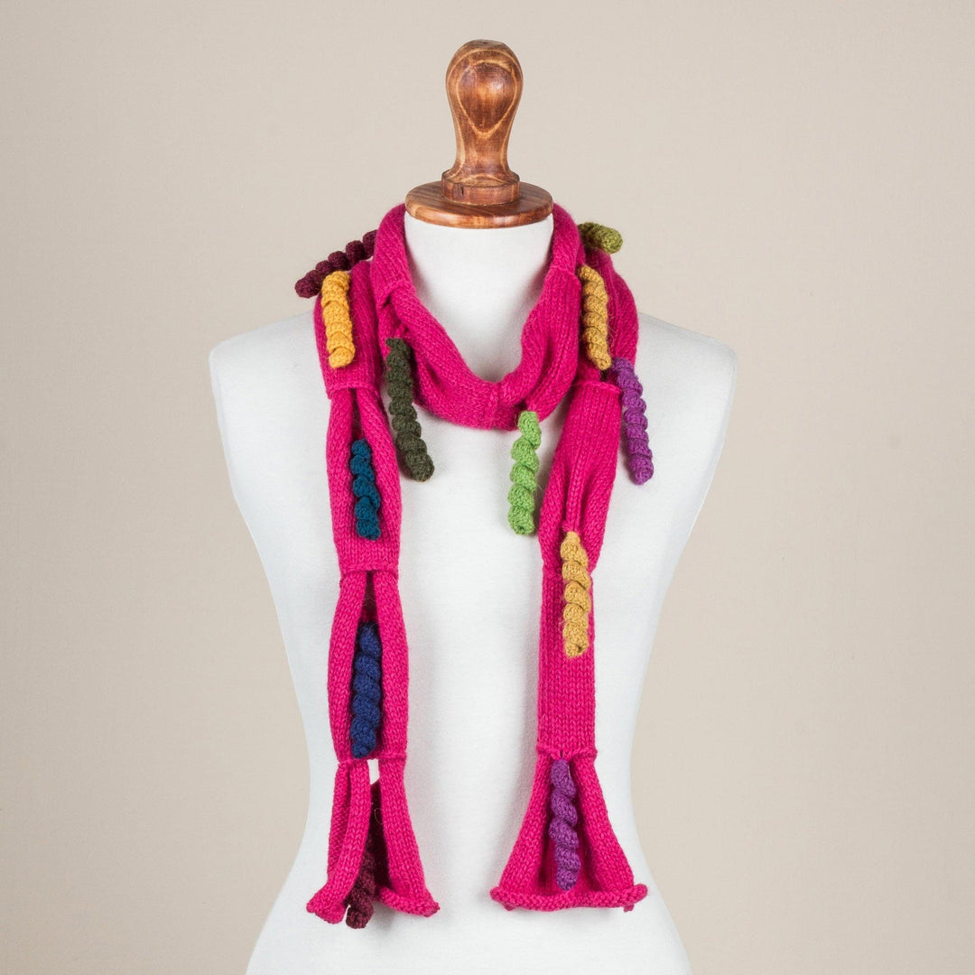 Spiral Accent Baby Alpaca Wrap Scarf in Cerise from Peru - Spiral Magic in Cerise