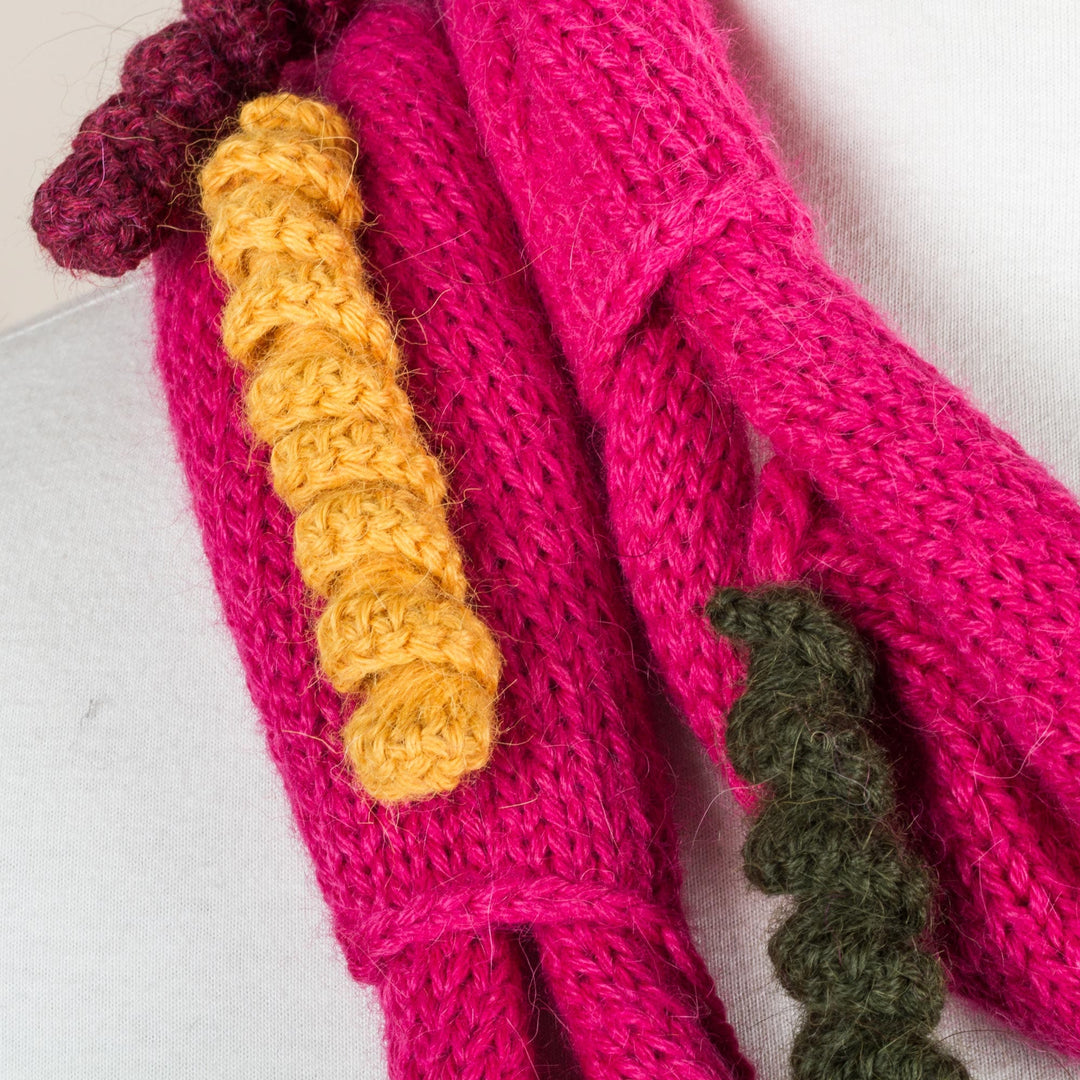 Spiral Accent Baby Alpaca Wrap Scarf in Cerise from Peru - Spiral Magic in Cerise