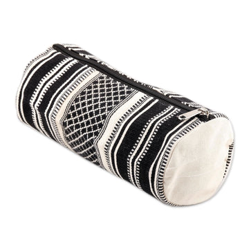 Black and White Hand Woven Cotton Cosmetic Case from India - Scintillating Desire