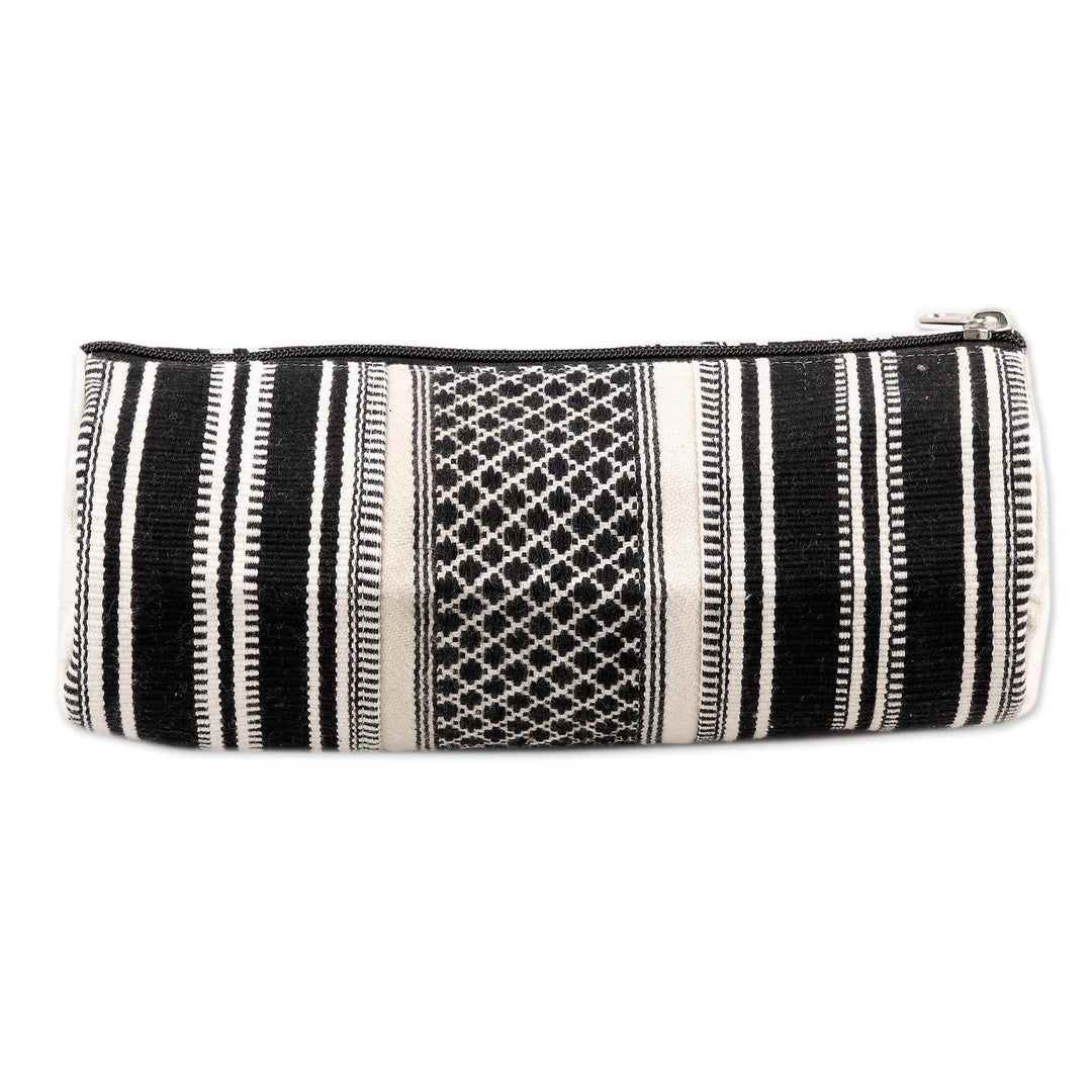 Black and White Hand Woven Cotton Cosmetic Case from India - Scintillating Desire