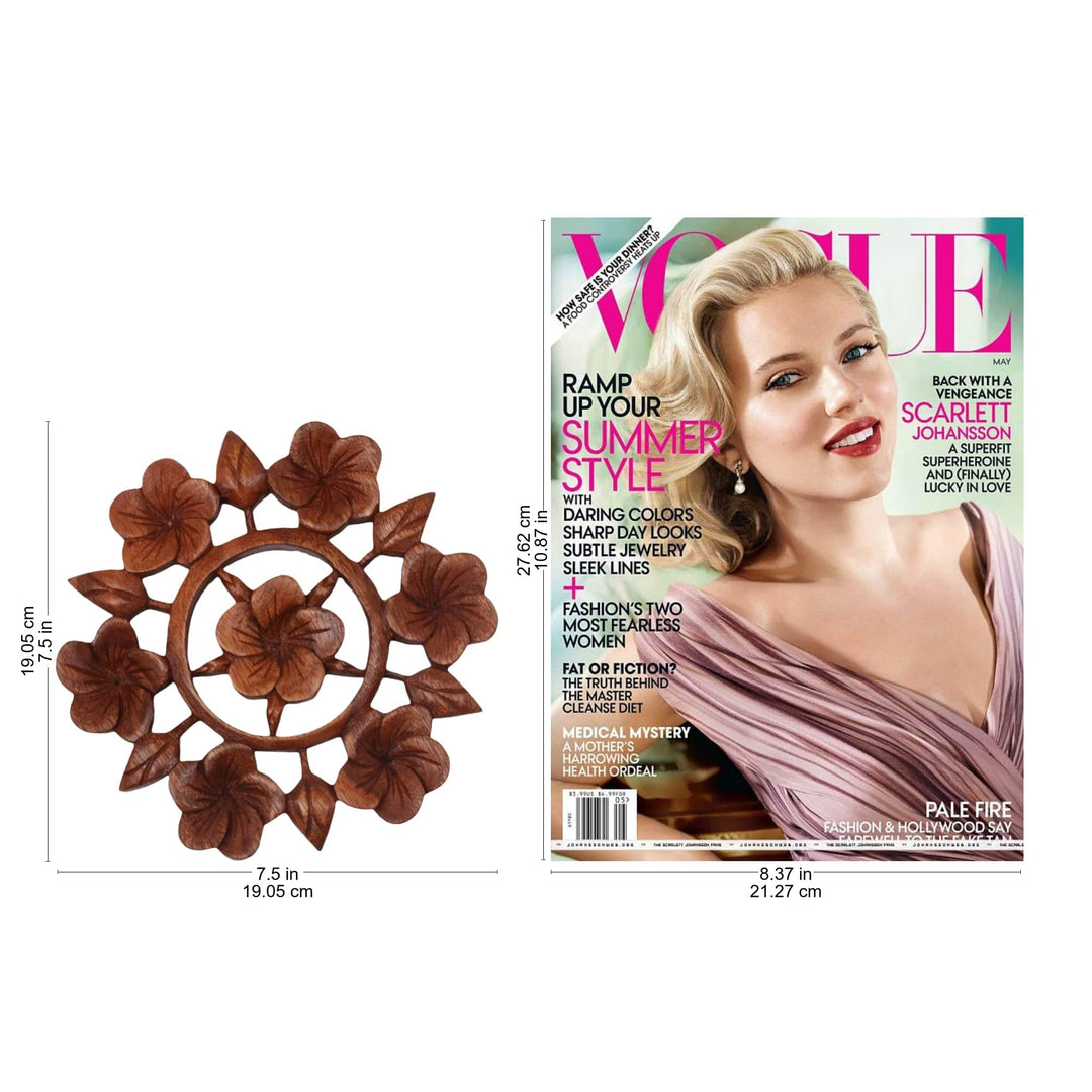 Hand Carved Floral Wood Wall Relief Panel from Indonesia - Frangipani Garden