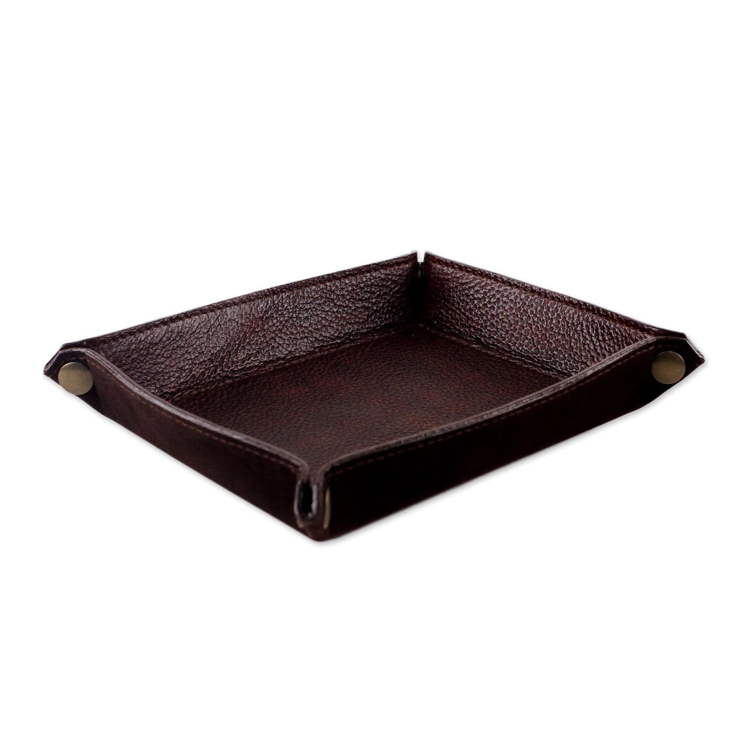 Handcrafted Thai Leather Catchall in Russet and Chocolate - Russet Chocolate