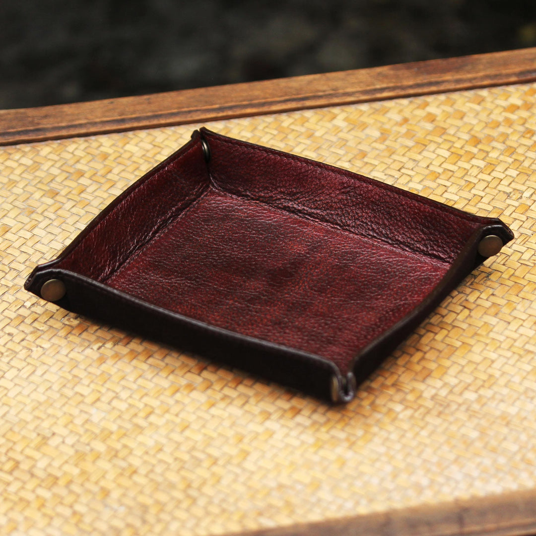 Handcrafted Thai Leather Catchall in Russet and Chocolate - Russet Chocolate