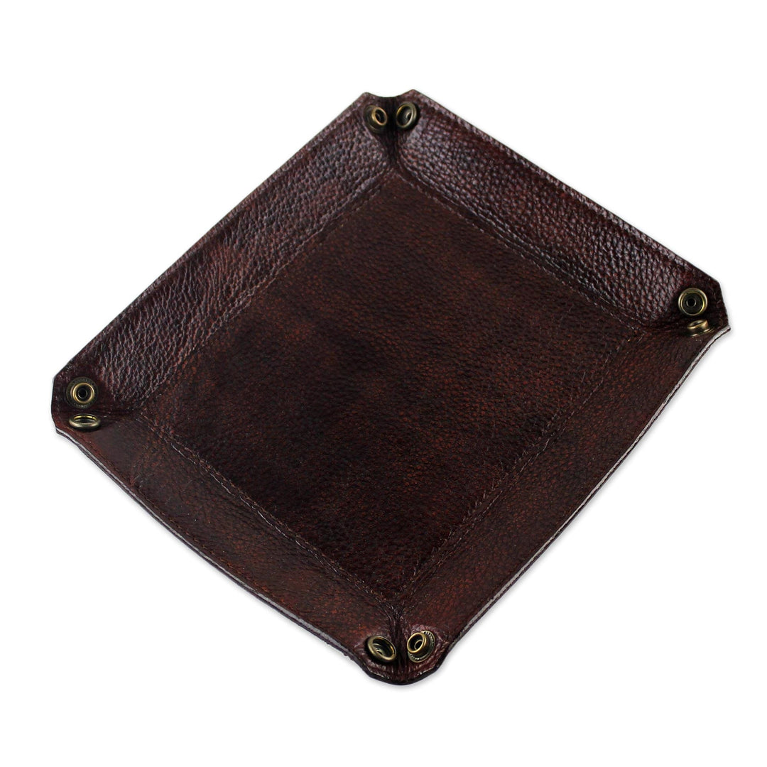 Handcrafted Thai Leather Catchall in Russet and Chocolate - Russet Chocolate