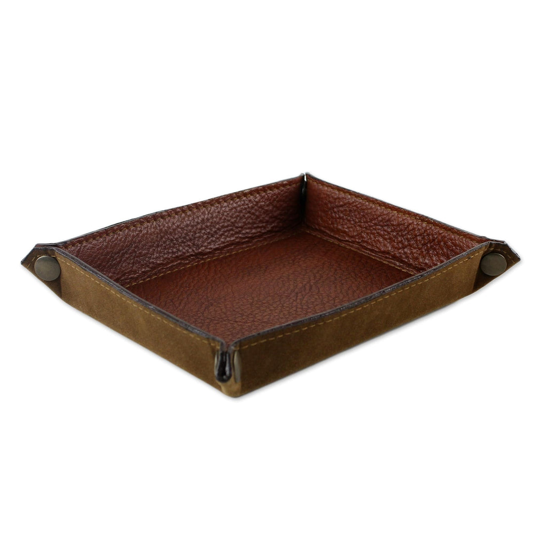 Handcrafted Thai Leather Catchall in Brick and Copper - Classic Brown